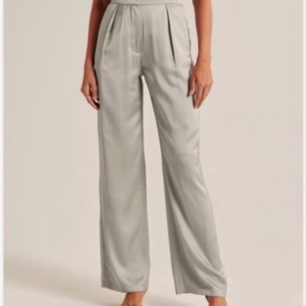 Abercrombie & Fitch Light Gray silky Wide Leg Pants